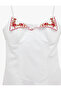 Cotton Heart Collar Floral Embroidery Detailed Corset Detailed Thin Strap Mini - 5