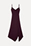 Women's Burgundy Slit Flared Midi Dress