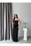 Black Strapless Glittery Draped Long Evening Dress - 2