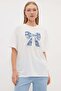 Stoned Bow Embroidered Crew Neck Casual T-Shirt - 2