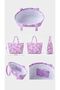 Lilac Floral Patterned Towel Fabric Beach Bag 55X35 cm Waterproof Lined Large Size Women's Shoulder Bag - 2