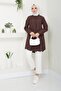Women's Long Basic Brown Polo Collar Hijab Shirt Dress - 3