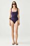 Square Neck Gathered Swimsuit 4102 Purple - 2