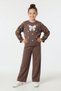 Brown Bow Detailed Elastic Waist Girls' Tracksuit Set 24542 - 2