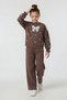 Brown Bow Detailed Elastic Waist Girls' Tracksuit Set 24542
