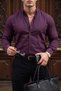 Men's Arturo Plum Colored Soft Textured Gabardine Look Long Sleeve Shirt - 3