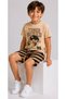 Boy's Tiger Squad Written Lion Patterned Short Sleeve Shorts Set in Beige Color - 3