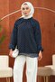 Navy Blue Polka Dot Balloon Sleeve Chiffon Blouse