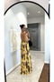 Women's Yellow Brown Patterned Satin Stylish Summer Dress - 8