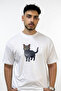 Grey Cat_1 Design Printed Oversize White T-Shirt