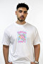 Floral Turtle Design Printed Oversize White T-Shirt