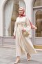 Long Tulle Modal Dress with Tie Bolero and Lining -Beige