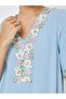 Light Blue Floral Lace Trim V Neck Jalabiya - 4