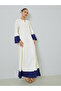Cream Tie-Up Neck Jalabiya with Contrast Trim - 2