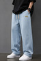 Men's Oversize Baggy Jean Trousers Ice Blue Elastic Waist Comfortable Fit Denim