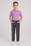 Boy's Lilac Short Sleeve Polo Collar T-Shirt Smoked Ribbed Waist Canvas School Pants Bottom - Top Set School Outfit - 2