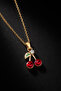 Red Crystal Stone Cherry Figured Pendant Hoop Earring Set - Gold - 5