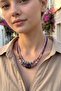Women's Lilac Ethnic Patterned Double Row Beads and Stone Handmade Bohemian Necklace