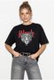 Women's Black 100% Cotton Cheetah Printed Oversize T-Shirt with Text Detail Öt261063 60286379 - 3