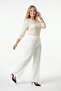 Women's White Plus Size Crepe Trousers Palazzo Elastic Waist Full Lycra Stretchy No Pockets Button Detail Oversized Wide Leg - 3