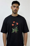 Vintage Botanical Flower Design Printed Oversized Black T-Shirt