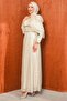 Ecru Draped Janjan Evening Dress with Stones on the Waist - 3