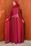 Burgundy Pearl Embroidered Cape Evening Dress