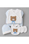 Textured Teddy Bear Detailed Cotton Striped 5-Piece Boxed Newborn Hospital Discharge Set 0-3 Months - 4