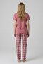 Women's Dusty Rose Plaid Crew Neck Short Sleeve Pajama Set - 3