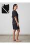 Open Collar Wrinkled Fabric Black Pajama Set with Shorts - 3