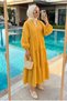 Women's Dark Yellow Modal Fabric Layered Hijab Dress (Unlined) - 4