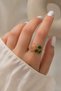 Women's Design Enamel Rose Flower Ring Hand Painted Adjustable Gold Color Jewelry - 2