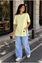 Women's Basic Oversize T-Shirt, Crew Neck, Long Length, Slit, Laser Cut, 100% Cotton - 4