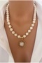 Natural Stone 10 mm White Coral Flower Gold Plated Women's Necklace in Gift Box - 2