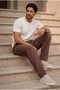 Sorrentino Relax Fit 100% Cotton Flared Fabric Men's Jogger Pants - Brown - 4