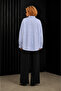 Blue and White Striped Sequin and Bead Embroidered Oversized Shirt - 6