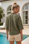 Khaki Shirt Collar 3/4 Sleeve Buttoned Waist Tie Embroidered Casual Cotton Woven Shirt 54 62 - 6