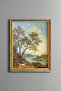 A River Landscape with a Shepherd and a Village in the Background - Vintage Patterned Painting - Fine Model