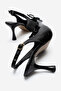 Women's Black Pointed Toe Open Back Bow Detailed 8 cm Heeled Shoes Lorane - 5