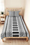 Black Geometric Youth Room Single Pique Set - Modern Striped 160X220 cm Quilted Bedspread - 2