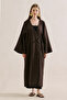 Linen Design Tie-Up Kimono Dark Brown - 5