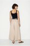 Women's Beige High Waist Belted Pleated Detailed Wide Leg Skirt Trousers 3320 60286408 - 5