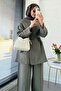 Premium Vessa Belt Detailed Linen Trousers Set - Khaki - 3