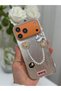 iPhone 17 Pro/18 Pro Rhinestone Case with Pearl Pendant Detail, Marbling Effect 3D Heart and Motif Charm Cover - 4