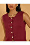 Women Burgundy threadbare ribbed knitted waistcoat with Gold Buttons - 4