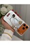 iPhone 17 Pro/18 Pro Rhinestone Case with Pearl Pendant Detail, Marbling Effect 3D Heart and Motif Charm Cover - 5