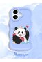 iPhone 16 Plus Compatible Case with Camera Protector Blue Silicone Couple Phone Case Panda Pattern - 2