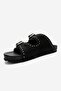 Avenelle Black Suede Genuine Leather Double Strap Studded Women's Slippers - 7