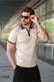 Stone Color Half Zipper Polo Collar Knitwear Men's T-Shirt E7501 - 2