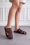 Brown Women's Suede Belted Gold Buckle Thin Flat Sole Slippers Beach Summer Dowry Daily T01Nav - 2